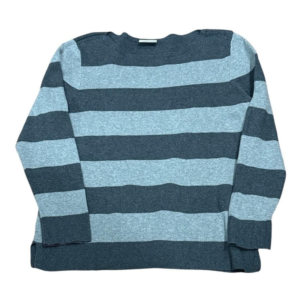 bleu gray Sweater Womens Large Gray Striped Long Sleeve Knit Pullover 5112102